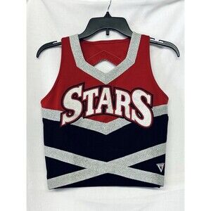 Varisty Cheerleading Uniform Top Black Red Silver Metallic STARS Size S / M